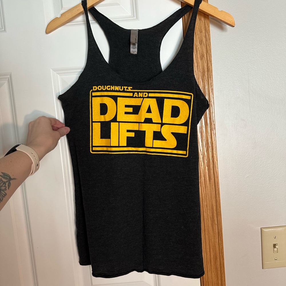 Doughnuts and Deadlifts Black Racerback Tank with StarWars Graphic